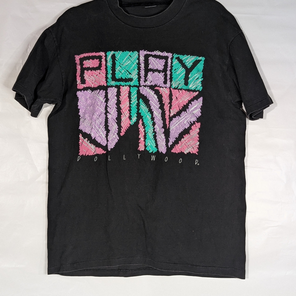 Vintage Dollywood Black Graphic T-Shirt with Play Design Single Stitch No Tag
